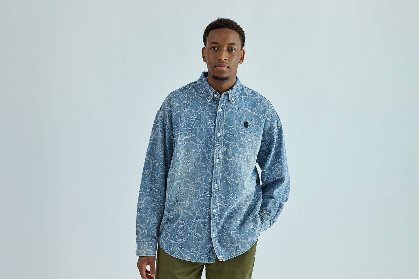 BAPE ONE POINT LINE CAMO JACQUARD DENIM LS SHIRT