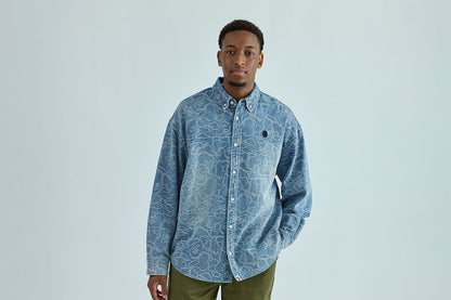BAPE ONE POINT LINE CAMO JACQUARD DENIM LS SHIRT