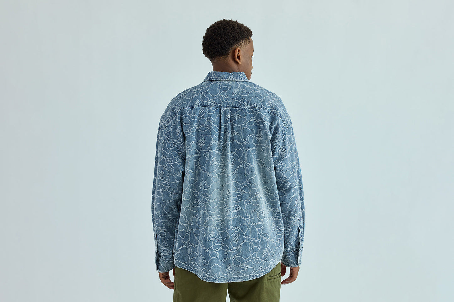 BAPE ONE POINT LINE CAMO JACQUARD DENIM LS SHIRT