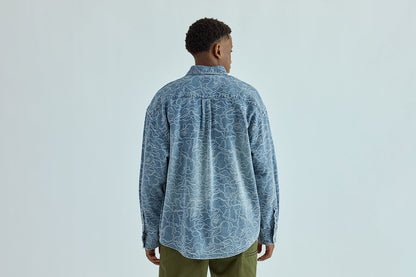 BAPE ONE POINT LINE CAMO JACQUARD DENIM LS SHIRT