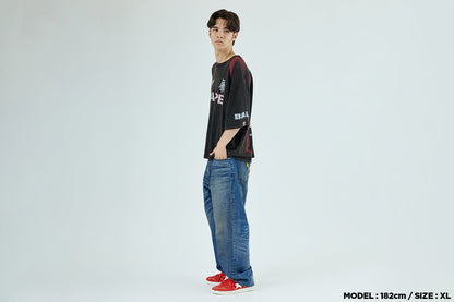 BAPE HEAVY WASH HAND DRAW FOOTBALL MULTI LOGO RELAXED FIT TEE