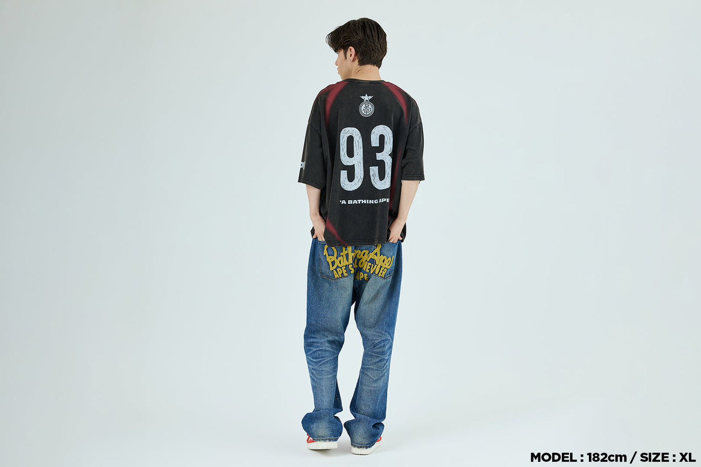 BAPE HEAVY WASH HAND DRAW FOOTBALL MULTI LOGO RELAXED FIT TEE