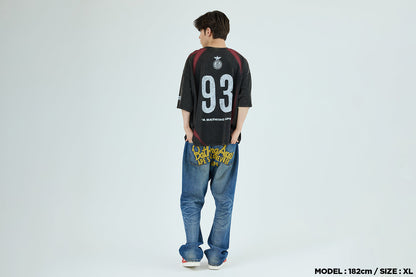 BAPE HEAVY WASH HAND DRAW FOOTBALL MULTI LOGO RELAXED FIT TEE