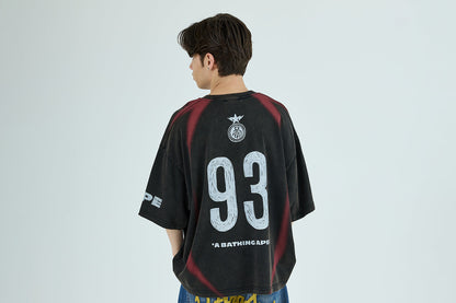 BAPE HEAVY WASH HAND DRAW FOOTBALL MULTI LOGO RELAXED FIT TEE
