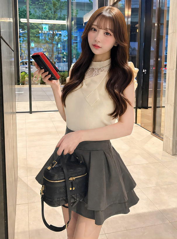 日本代購｜GRL インパン裏地付きバックリボンダブルフレアミニスカート[ai270]【グレー / M】｜GRL