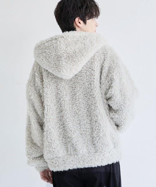 日本代購｜LILL LILL（リル） コート ジャケット ルーズシルエットファーZIPサムホールフードジャケット メンズ レディース【オフホワイト / XL】｜ZOZOTOWN