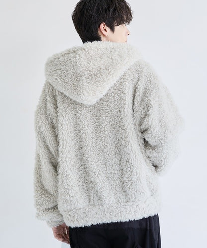 日本代購｜LILL LILL（リル） コート ジャケット ルーズシルエットファーZIPサムホールフードジャケット メンズ レディース【オフホワイト / XL】｜ZOZOTOWN