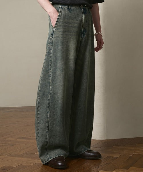 日本代購｜LUENNA 寬褲 - Vintage Curve Denim Pants 藍灰色寬褲｜ZOZOTOWN