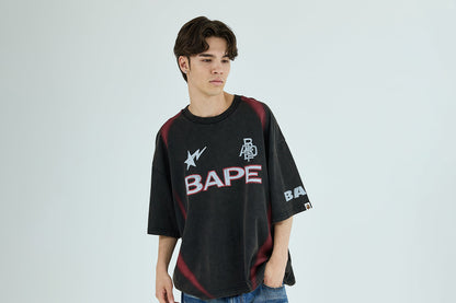 BAPE HEAVY WASH HAND DRAW FOOTBALL MULTI LOGO RELAXED FIT TEE