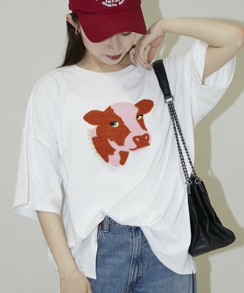 日本代購｜PUBLUX T恤 - 半袖牛刺繡大T恤 限定展開｜ZOZOTOWN