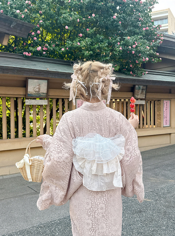 日本代購｜GRL 浴衣 - 3點套裝2Way蕾絲荷葉邊浴衣｜GRL