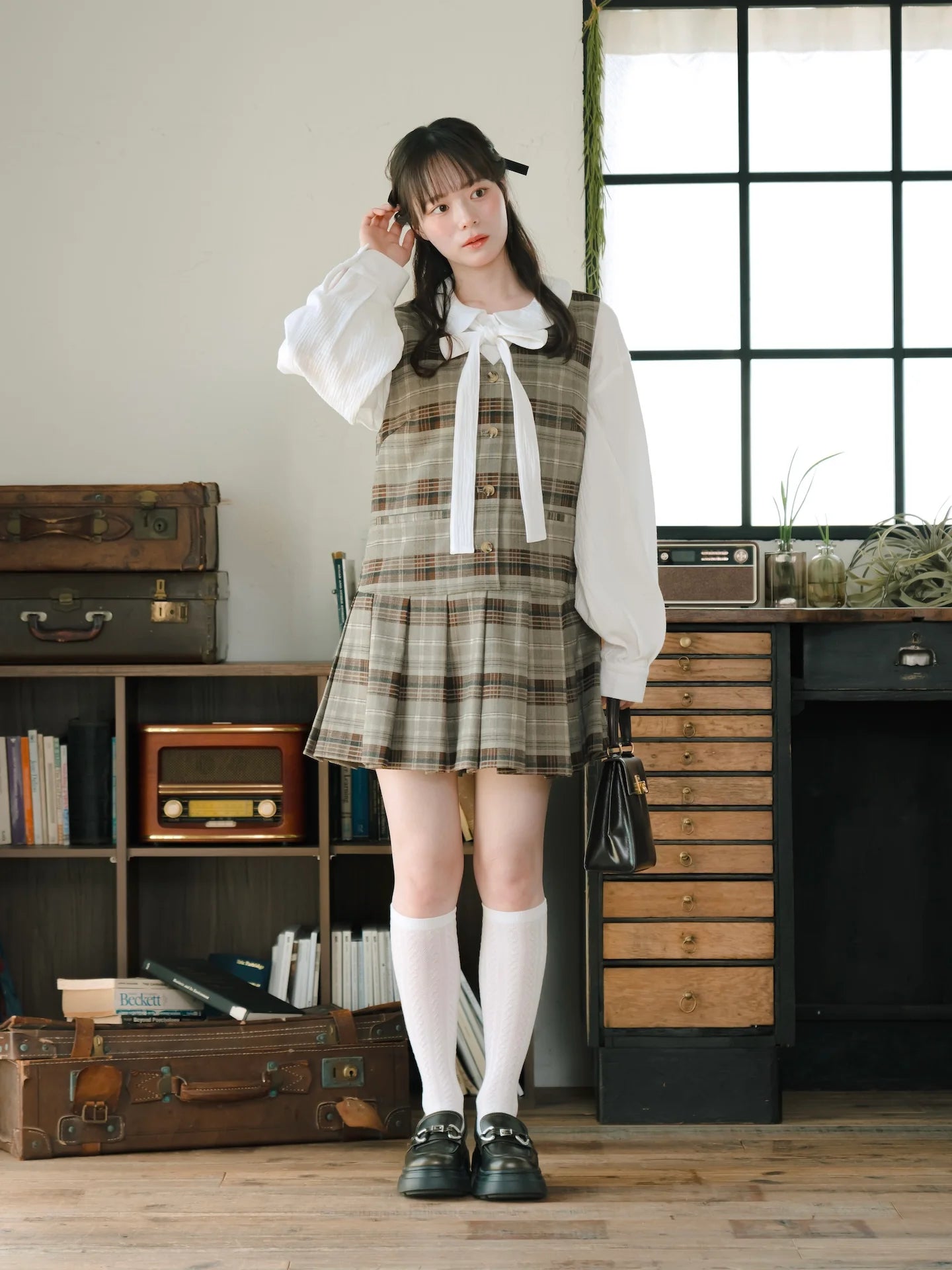 日本代購｜mero boutique 2018 チェックミニジャンパースカート【グレー】｜mero boutique 2018