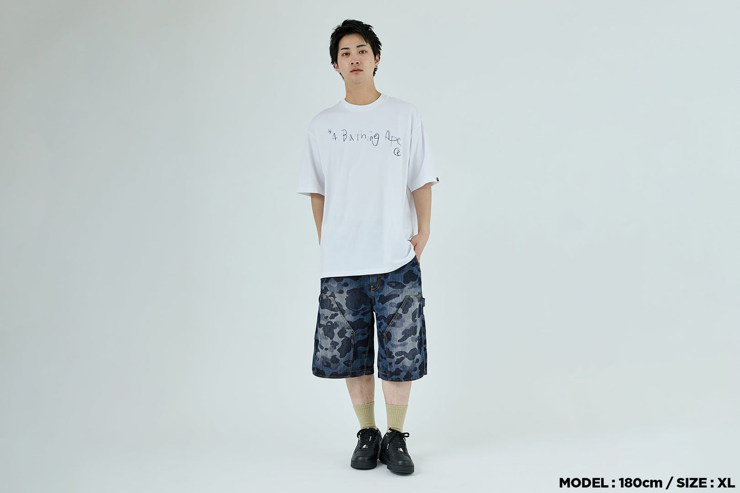 BAPE 1ST CAMO 雙膝 13 盎司 放鬆版牛仔短褲
