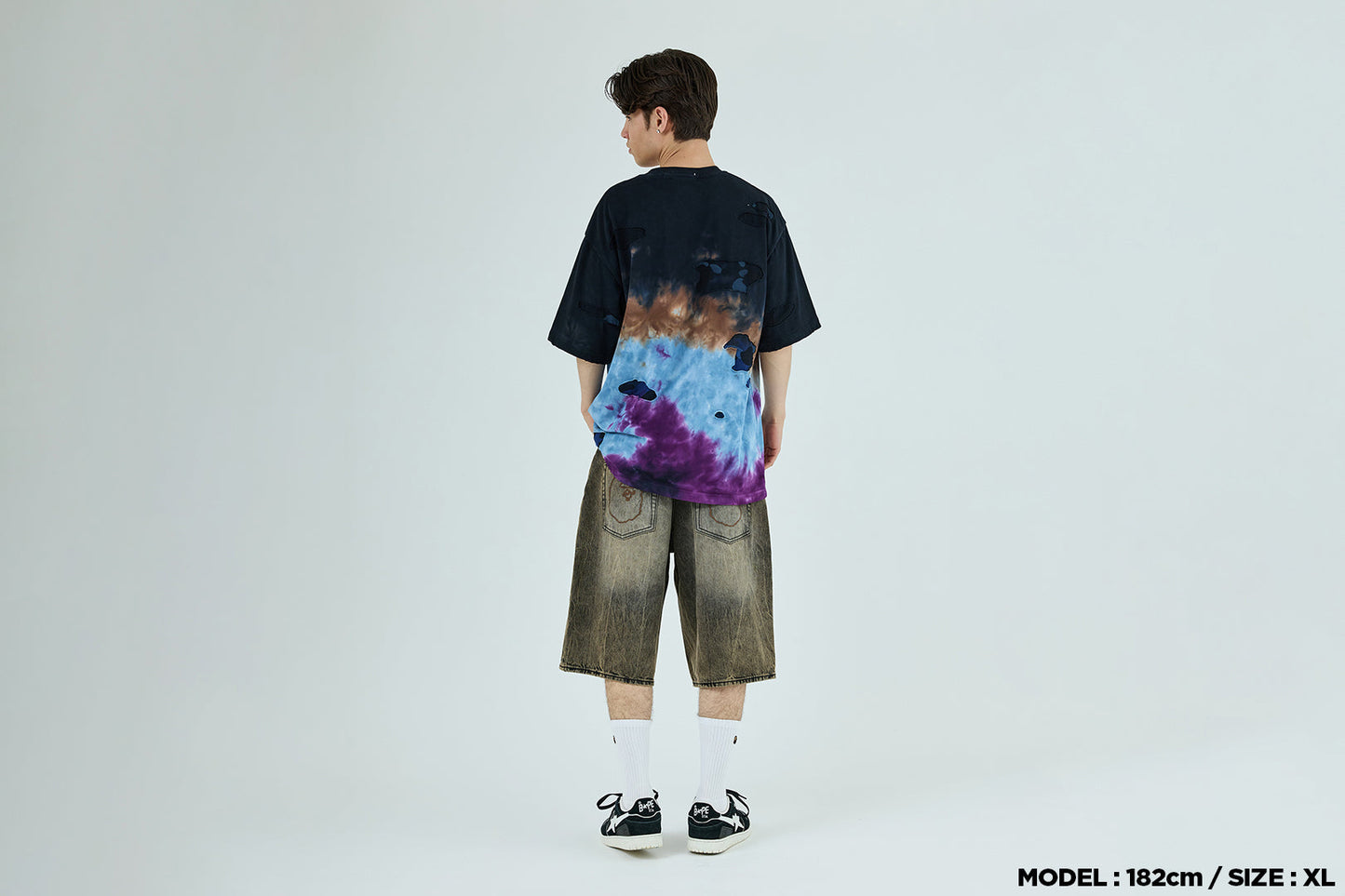 BAPE 彩色迷彩綁染破壞多標誌寬鬆版T恤