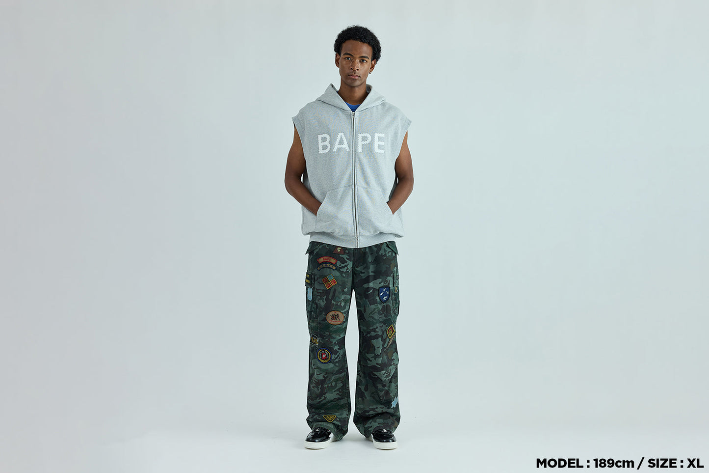 BAPE 重洗水洗水晶無袖寬鬆拉鍊連帽外套