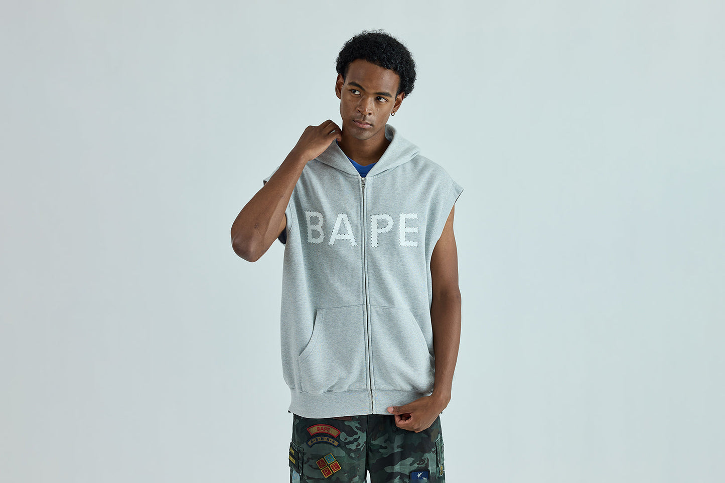 BAPE 重洗水洗水晶無袖寬鬆拉鍊連帽衫