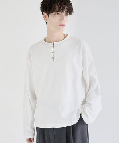 日本代購｜LILL LILL（リル） ヘンリーネック tシャツ シルバーパーツヘビーウエイトコットンヘンリーネックロングスリーブカットソー メンズ レディース【ブラック / XL】｜ZOZOTOWN