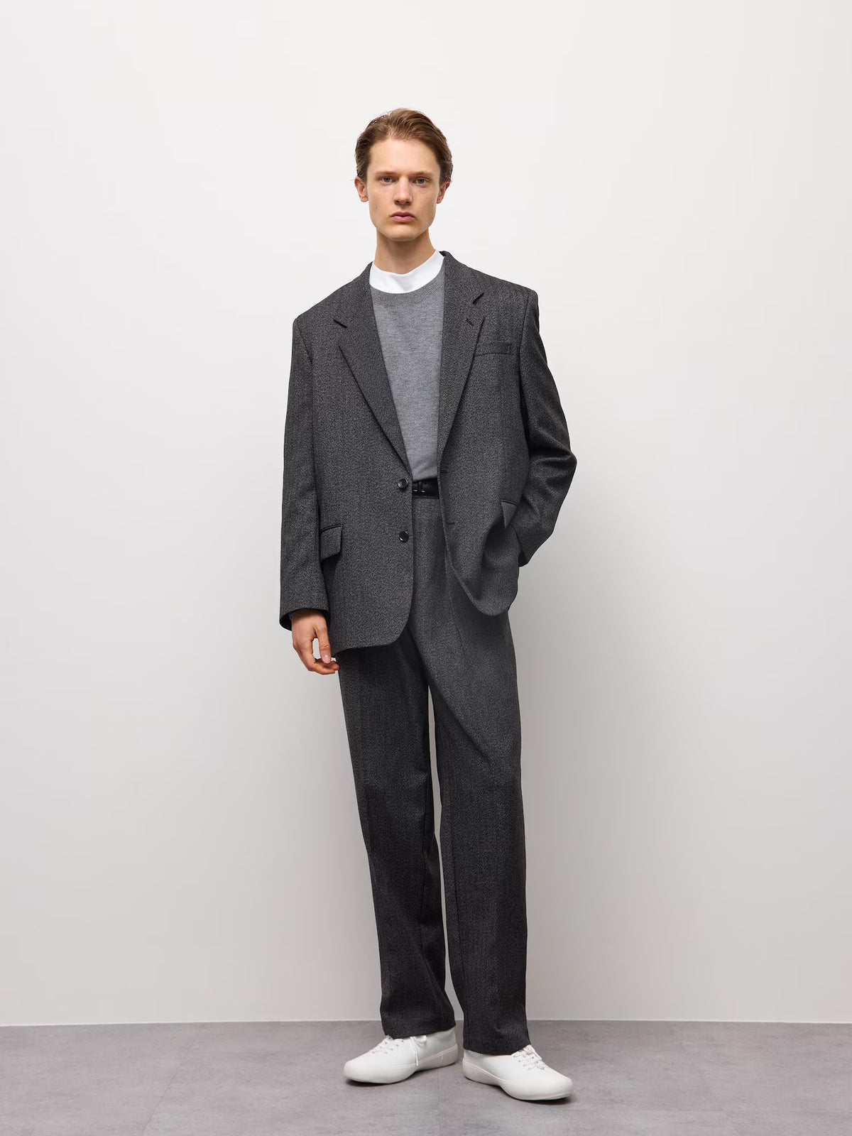 日本代購｜GU タックテーパードパンツ(ツイーディー)(丈長め)【DARK GRAY / M】｜GU