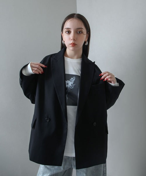 日本代購｜Nilway Nilway（ニルウェイ） ジャケット テーラードジャケット 「420g/m」配色刺繍ステッチ ダブルフルイドテーラードジャケット メンズ レディース【モスグリーン系 / L】｜ZOZOTOWN