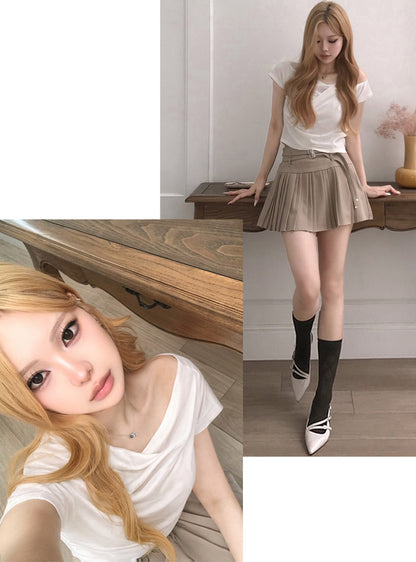 日本代購｜GRL 上衣 - 藍色短版垂墜上衣【ショート丈ドレープトップス】｜GRL