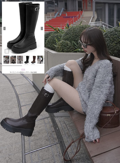 日本代購｜GRL サイドバックル厚底ロングブーツ[zr1285]【ブラウン / 24.5cm】｜GRL
