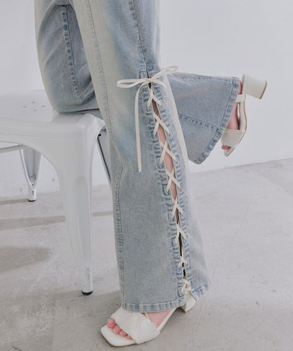 日本代購｜OLIVE des OLIVE OLIVE des OLIVE（オリーブデオリーブ） ジーンズ デニム デニムパンツ サイドレースアップストレッチフレアパンツ レディース｜ZOZOTOWN
