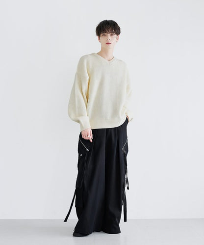 日本代購｜LILL LILL（リル） セーター ニット マルチファンクションルーズシルエットVネックニット「静電防止/抗ピリング/ウォッシャブル」 メンズ レディース【ブラック / XL】｜ZOZOTOWN