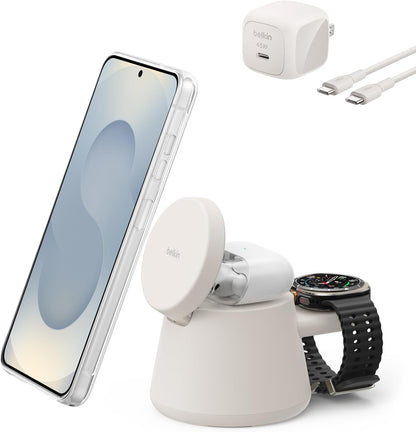 日本代購｜Belkin 【Amazon.co.jp限定】Belkin Qi2认证 25W 3合1 无线充电支架 Samsung Galaxy S26 / Google pixel 10 适用 智能手机、耳机同时充电 智能手表支架 USB-C 10W(手表充电器另售/BYOP)沙 WIZ052dqSA-A｜Amazon JP