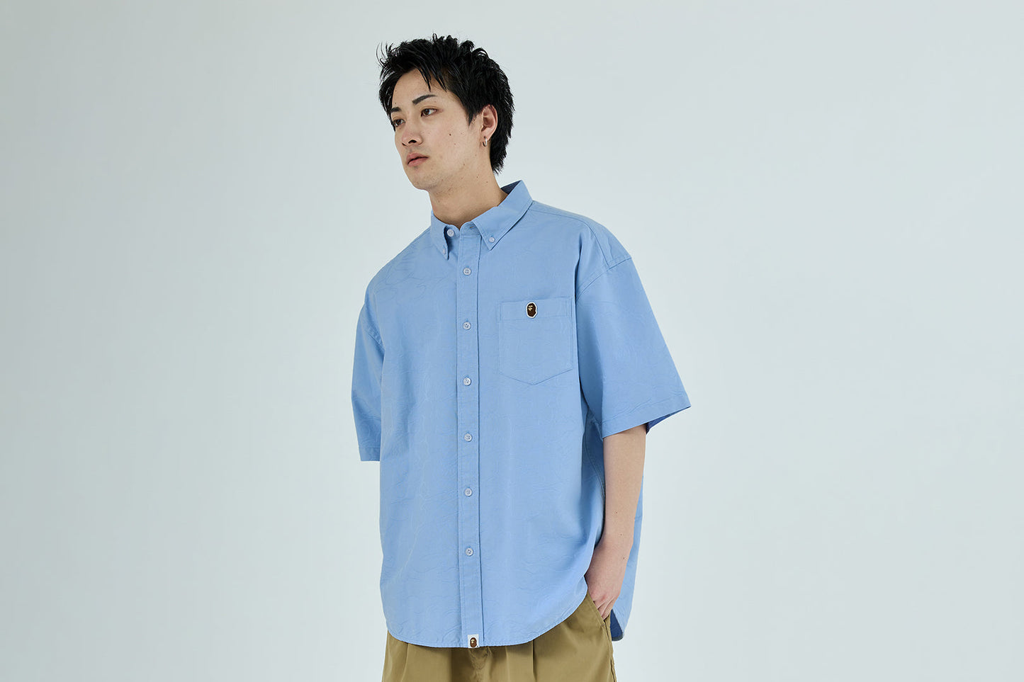 BAPE ONE POINT LINE CAMO JACQUARD OXFORD 短袖襯衫