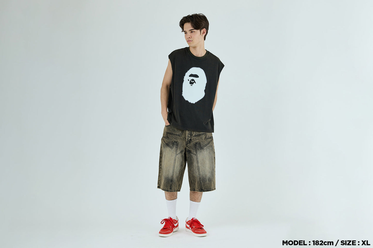 BAPE HEAVY WASH APE HEAD CROPPED FIT TANK TOP