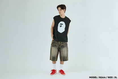 BAPE HEAVY WASH APE HEAD CROPPED FIT TANK TOP