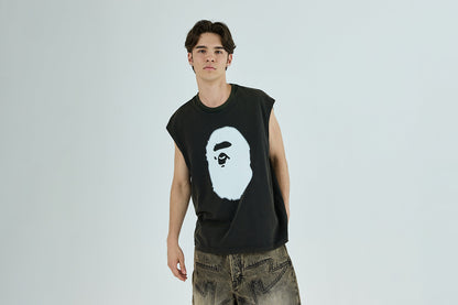 BAPE HEAVY WASH APE HEAD CROPPED FIT TANK TOP