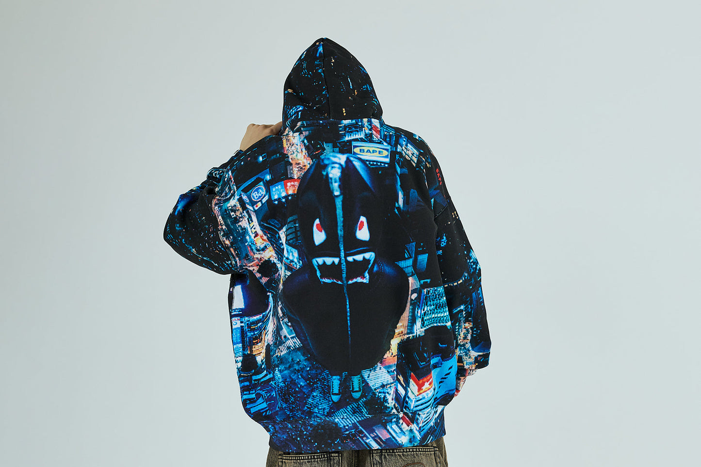 BAPE 整體印花皺褶寬鬆版連帽衛衣