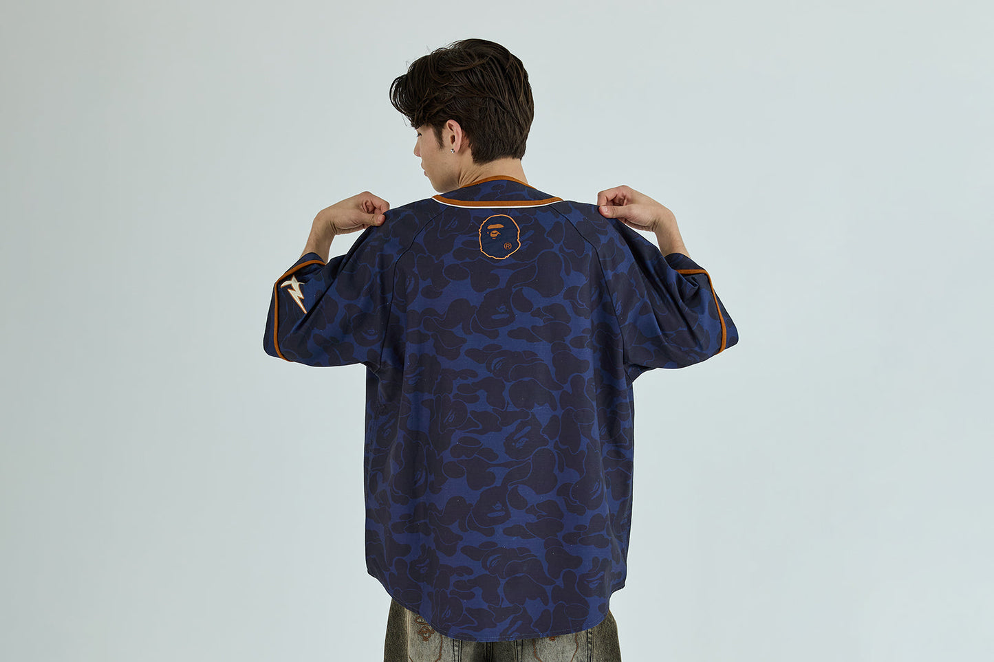 BAPE SOLID CAMO MULTI LOGO BASEBALL SS SHIRT