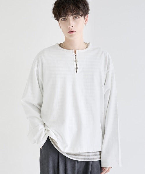 日本代購｜LILL LILL（リル） ヘンリーネック tシャツ シルバーパーツヘビーウエイトコットンヘンリーネックロングスリーブカットソー メンズ レディース【ブラック / XL】｜ZOZOTOWN