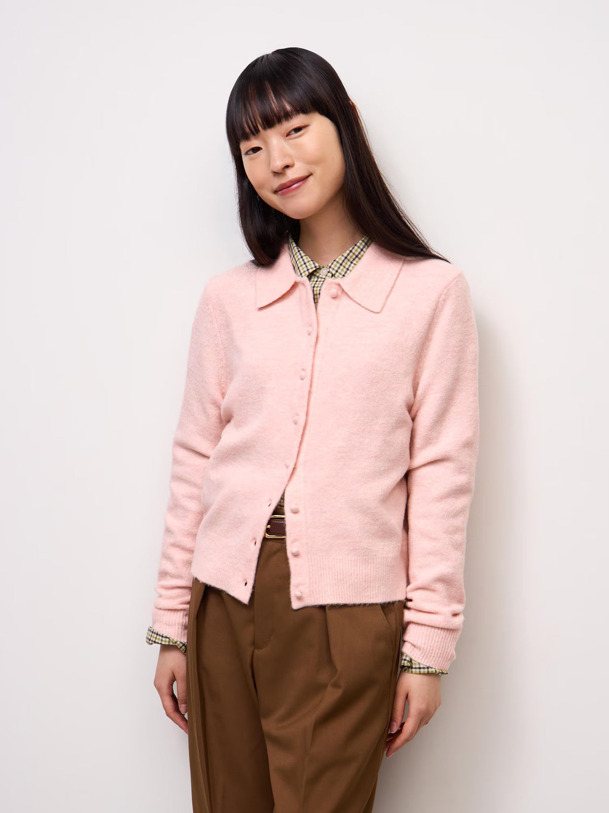 日本代購｜GU パフィータッチニットポロカーディガン【PINK / M】｜GU