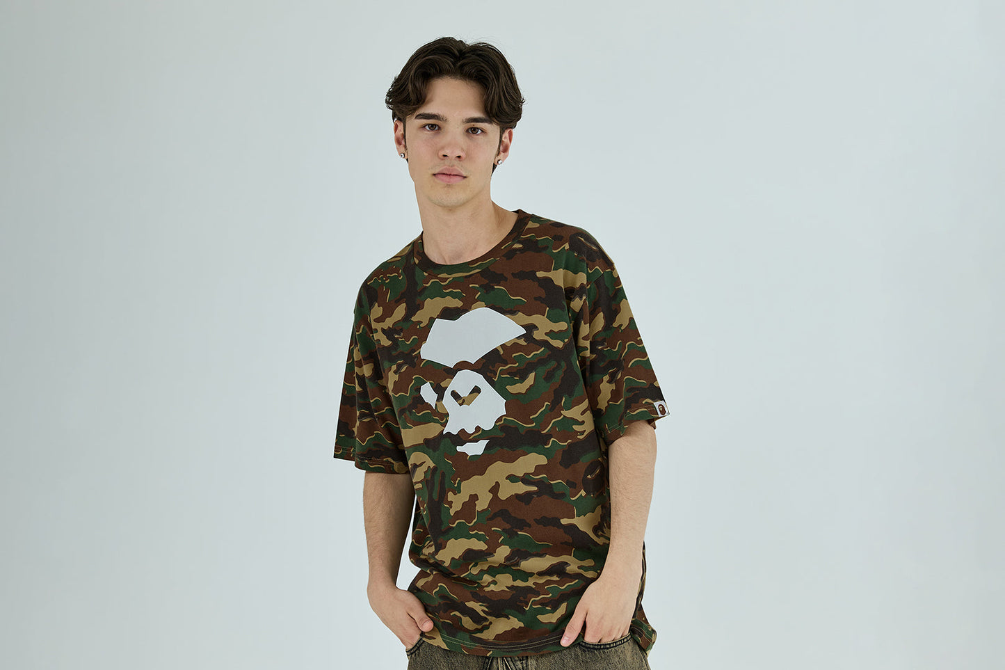 BAPE GLITCH WOODLAND CAMO APE FACE TEE