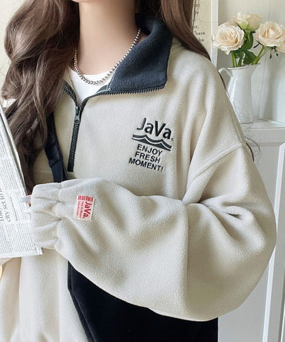 日本代購｜JaVa 《JaVaジャバコラボ》ふんわり暖かくて軽快♪レトロスポーティなアノラックフリースハーフジッププルオーバー jv1260483【ネイビー / S】｜JaVa