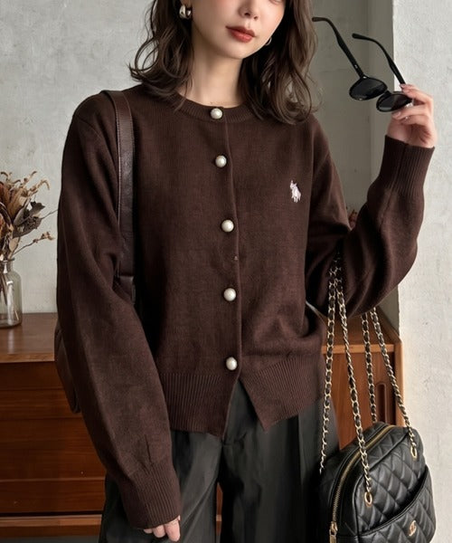 日本代購｜U.S. POLO ASSN. U.S. POLO ASSN.（ユーエスポロアッスン） カーディガン 「Ada.別注 U.S. POLO ASSN.」パールボタン クルーネック ニットカーディガン レディース【ネイビー / L】｜ZOZOTOWN