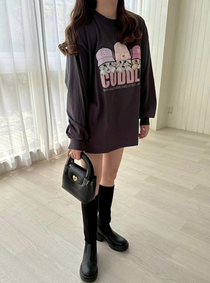 日本代購｜GRL 長袖T恤 - キャットプリント大版長袖T恤｜GRL