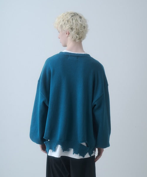 日本代購｜DOOPZ 毛衣 - Logo Damage Knit 男性毛衣｜ZOZOTOWN