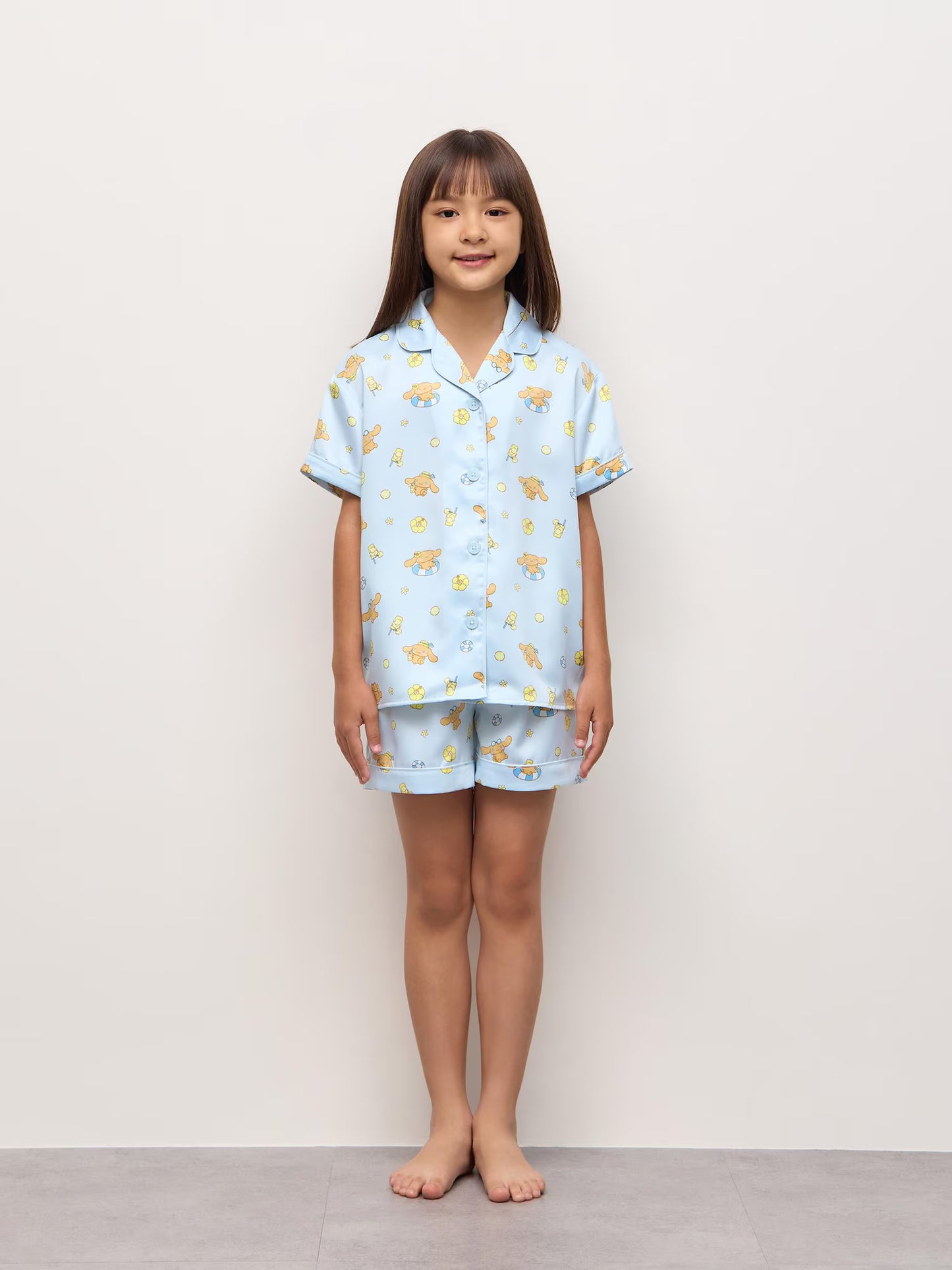 日本代購｜GU 三麗鷗角色 睡衣 - GIRLSサテン睡衣(半袖&短褲) 藍色 140cm｜GU