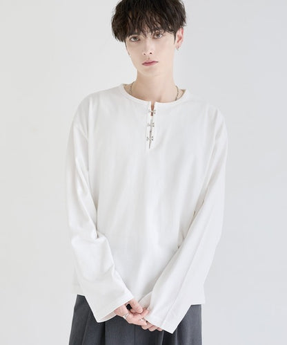 日本代購｜LILL LILL（リル） ヘンリーネック tシャツ シルバーパーツヘビーウエイトコットンヘンリーネックロングスリーブカットソー メンズ レディース【ブラック / XL】｜ZOZOTOWN
