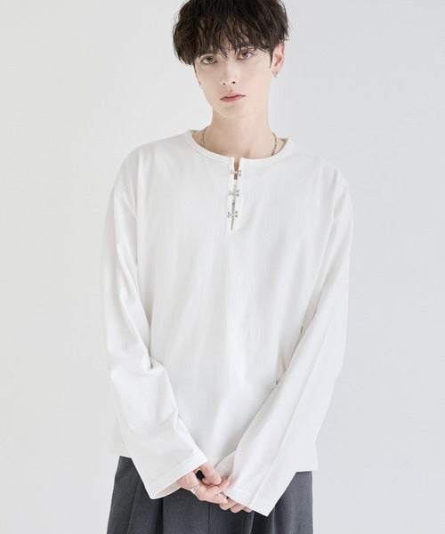 日本代購｜LILL LILL（リル） ヘンリーネック tシャツ シルバーパーツヘビーウエイトコットンヘンリーネックロングスリーブカットソー メンズ レディース【ブラック / XL】｜ZOZOTOWN