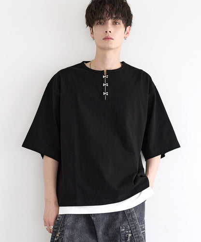 日本代購｜LILL LILL（リル） ヘンリーネック tシャツ シルバーパーツヘビーウエイトコットンヘンリーネックハーフスリーブカットソー メンズ レディース【チャコールグレー / XL】｜ZOZOTOWN