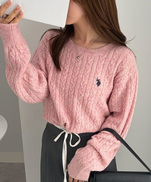 日本代購｜U.S. POLO ASSN. U.S. POLO ASSN.（ユーエスポロアッスン） ニット セーター ケーブル 「26AW新色追加」RANAN/solleim別注「U.S.POLO ASSN.」 ワンポイントケーブルニット レディース【ホワイト×ブラック / M】｜ZOZOTOWN