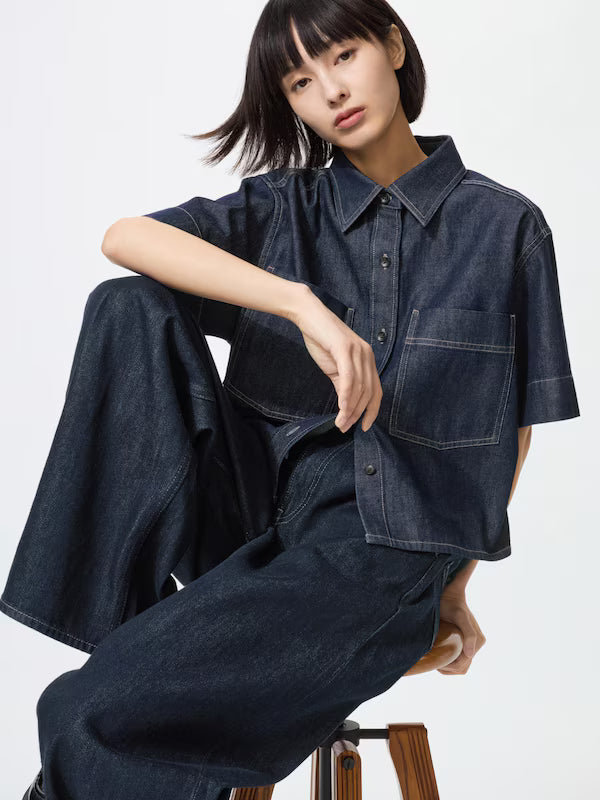 日本代購｜UNIQLO 襯衫 - デニムボクシーシャツ 5分袖｜UNIQLO