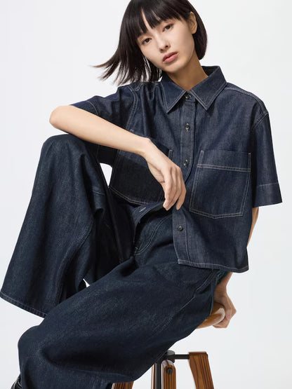 日本代購｜UNIQLO 襯衫 - デニムボクシーシャツ 5分袖｜UNIQLO