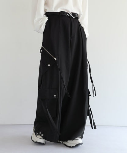 日本代購｜LILL LILL（リル） ワイドパンツ カーゴパンツ ハイウエストドレープワイド袴アイレットスラントポケットカーゴパンツ メンズ レディース【ストライプ / XL】｜ZOZOTOWN