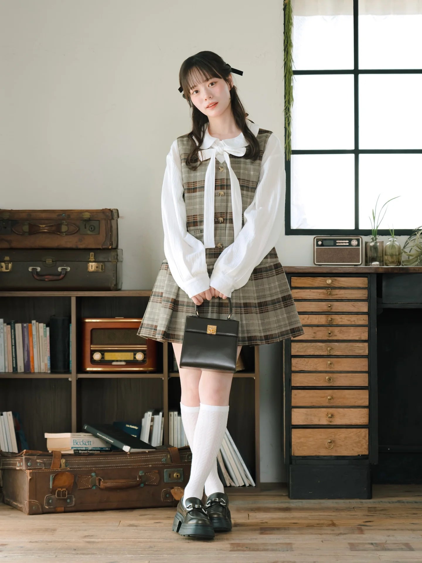 日本代購｜mero boutique 2018 チェックミニジャンパースカート【グレー】｜mero boutique 2018